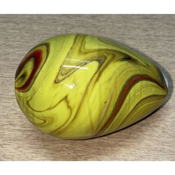 Art Glass‎ Egg 3” Paperweight Yellow White Red Blue Swirl Design - Picture 1 of 3